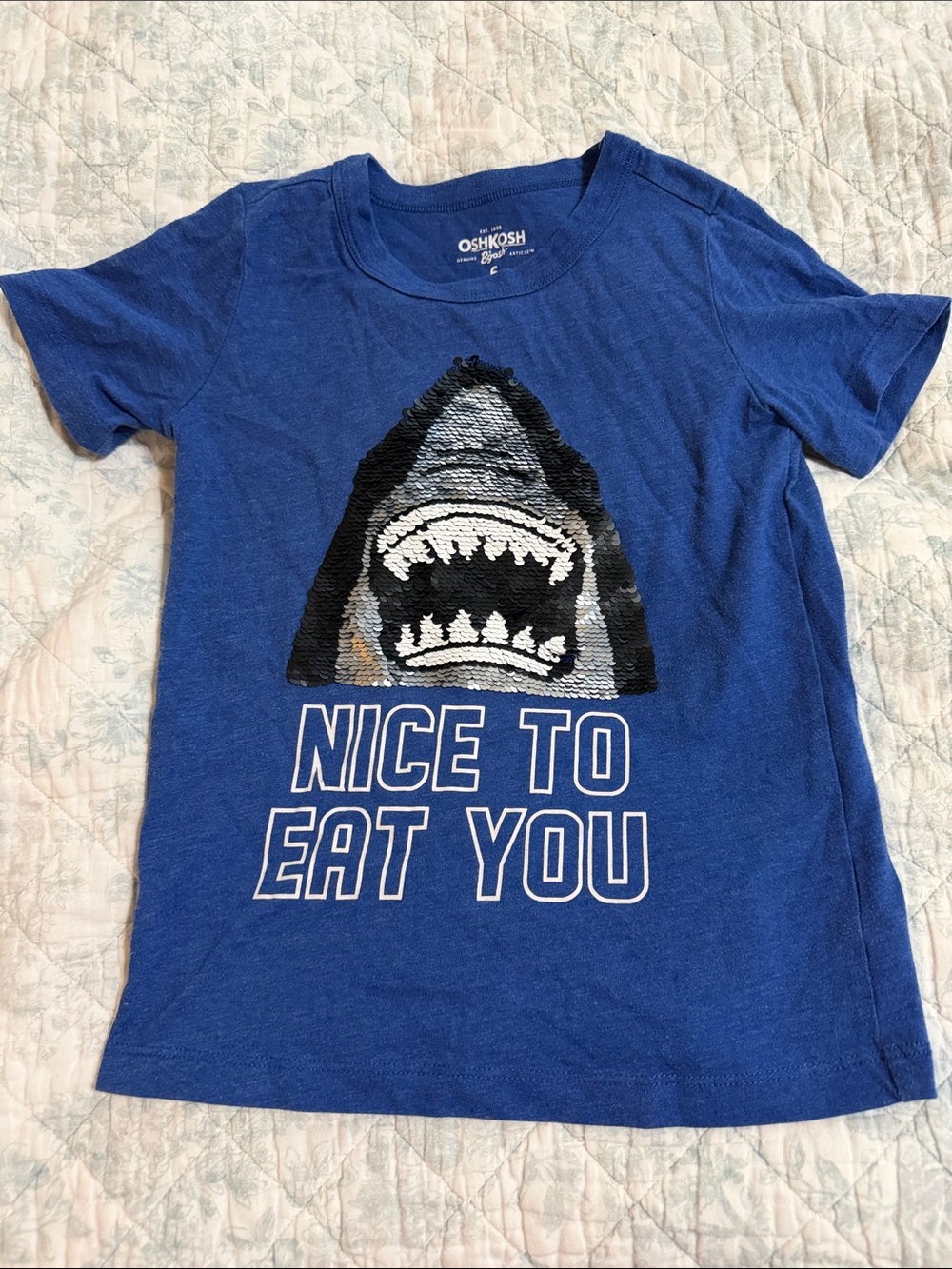 OshKosh B'gosh Royal Blue Short-Sleeve Shark Sequin Tee